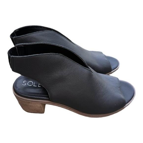 Ankle Booties Sole Society Open Toe Black Leather Minimalist Clean Girl Size 8.5 - Picture 4 of 7